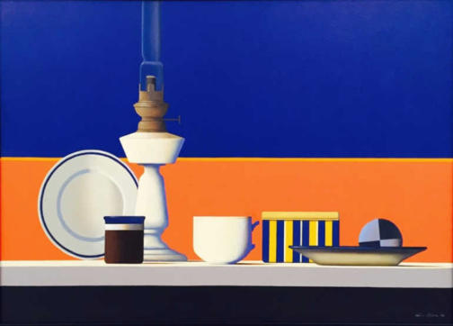 Wim Blom-Lamp and plate  2014 Oil on canvas  45.7 x 66 cm (18″ x 26″)   